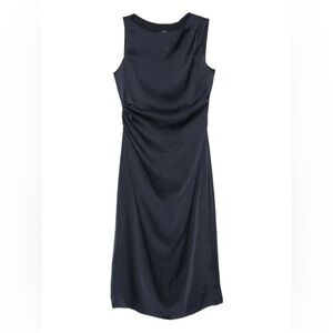 NWT Loft Black Satin Side Slit Ruched Women's Dress Size 10